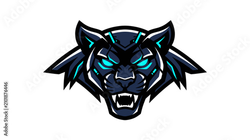Fierce cybernetic panther head esports logo mascot design.