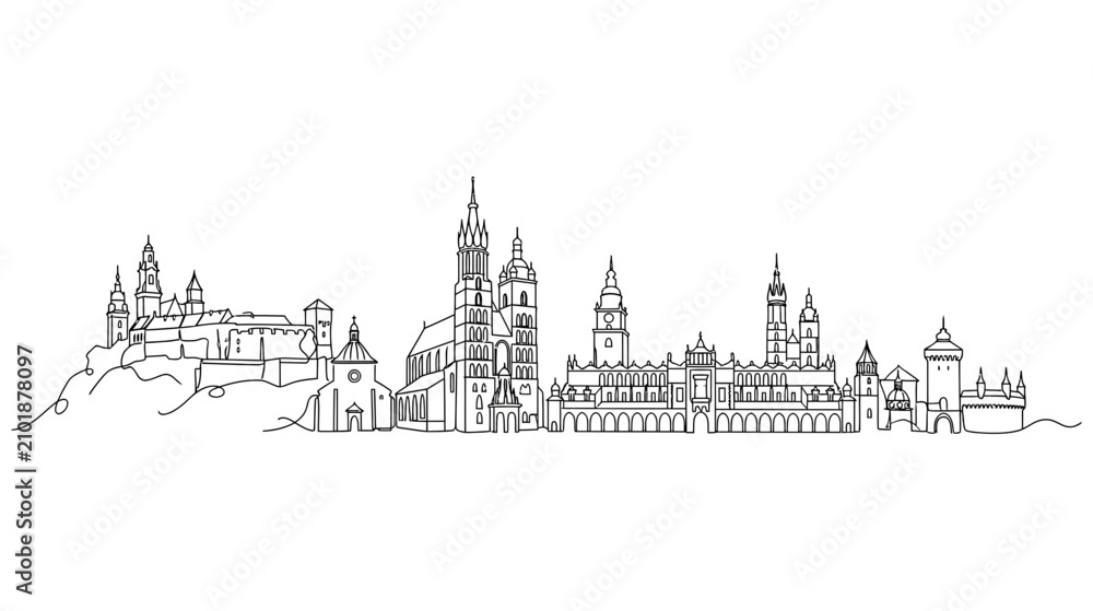 Fototapeta premium Cityscape Skyline Drawing of Historic Buildings