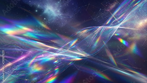 Vibrant abstract light waves in a cosmic background with colorful reflections and shimmering patterns