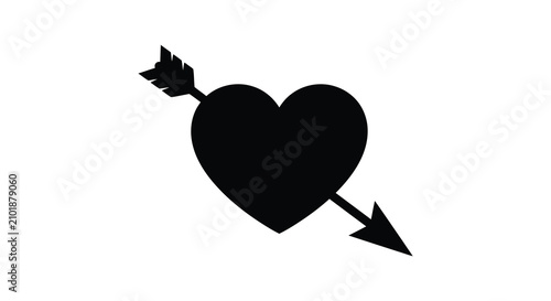 Fotografie Heart pierced by arrow black silhouette shape