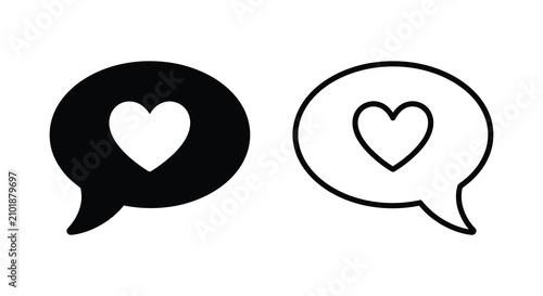 Speech bubble with heart silhouette black and white line art silhouette