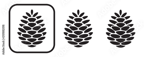 Obraz na płótnie Symmetrical pinecone vector icons with sharp scales and geometric square border design elements