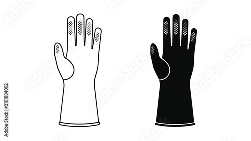 Obraz na płótnie Rubber gloves icon set, outline and solid style protective household gloves for