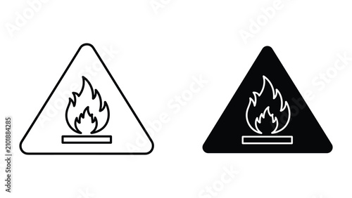 Fotografía Flammable symbol or fire hazard warning sign, vector icon set
