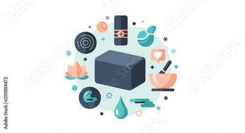 Modern Flat Vector Illustration of Spa and Wellness Concepts Featuring Skincare Products Lotus Flower and Holistic Beauty Icons