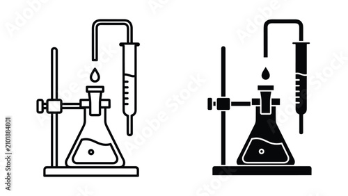 Fotografía Laboratory equipment icon set, chemical experiment setup with erlenmeyer flask,