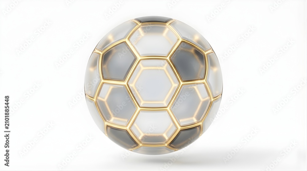Naklejka premium Luxury 3D Crystal Glass Soccer Ball with Golden Glowing Hexagon Lines