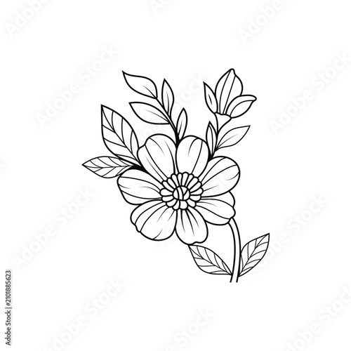 flower plant silhouette outline illustration coloring book page design