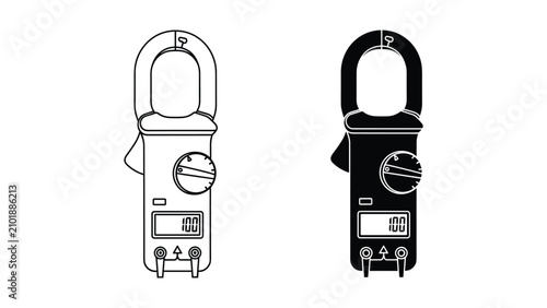 Foto Set of clamp meter icons, electrical measuring tool, digital multimeter with cur