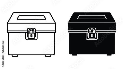 Εκτύπωση καμβά Set of two icons of a closed locked chest or storage box, line art and silhouett
