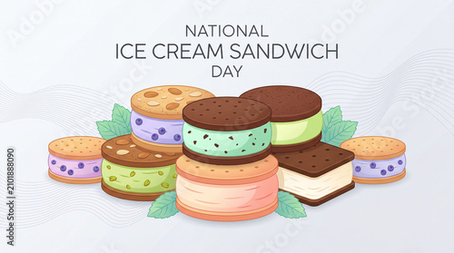 National Ice Cream Sandwich Day: Pastel Layered Summer Treat Illustration 