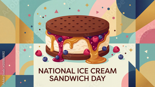National Ice Cream Sandwich Day: Caramel Berry Vector Dessert Graphic