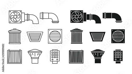 Canvastavla Ventilation and air conditioning icons set, hvac system equipment, industrial an