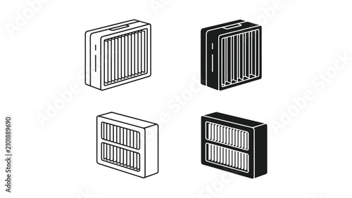 Quadro su tela Set of air filter icons, hvac system equipment, ventilation and purification, ve