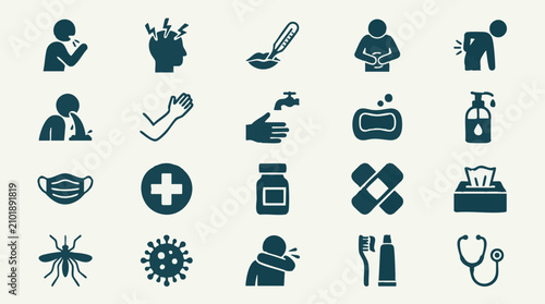 Canvas Print Health, Illness, and Hygiene Medical Icon Set