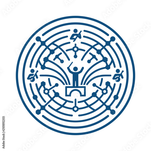 A circular icon showing a conductor leading a musical ensemble