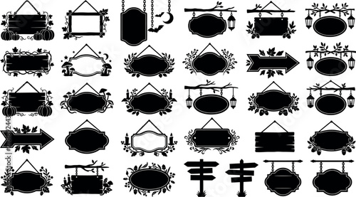 Tableau sur toile Large Collection of Witch Hats Silhouettes for Spooky Halloween