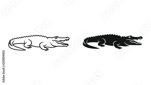 Canvastavla Set of two alligator icons, outline and silhouette style