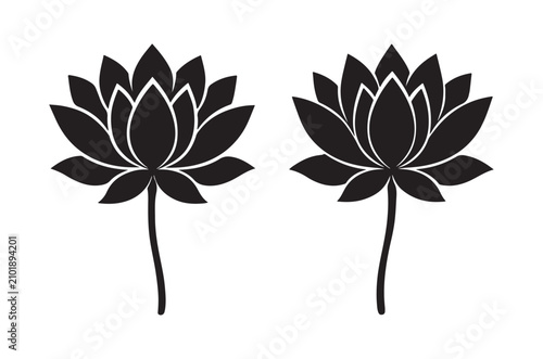 Lotus flower silhouettes black and white vector illustration set