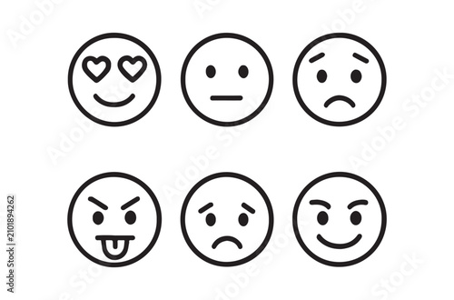 Facial expression icons black line art on white background
