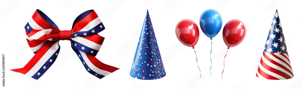 Obraz premium PNG Patriotic party decorations with stars and stripes, transparent background