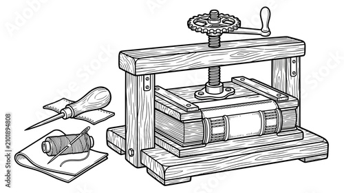 Obraz na płótnie Bookbinding Press Tool with Supplies