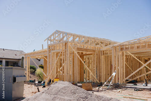 Wooden House Frame Construction Site