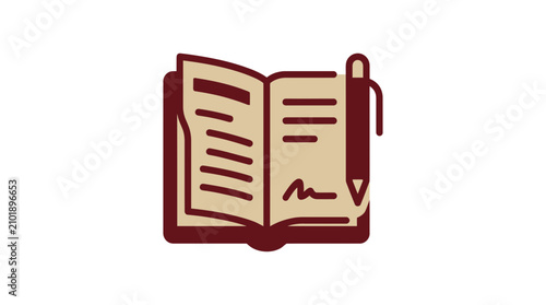 Photos Open Book and Pen Icon - Education, Writing, Knowledge, Learning, Study