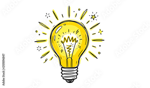 Quadro su tela Hand Drawn Yellow Light Hand Drawn Bulb Doodle Vector Set - Editable Stroke
