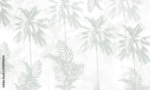 Tropical Vintage Wallpaper Mural, Neutral Palm Tree Wall Background, Botanical Wall Covering, Seamless Interior Design