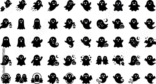 Fotografía Cute Ghost Silhouettes for Halloween Spooky Party Decorations and