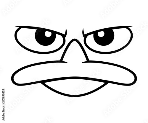 Cute cartoon platypus face eyes and beak vector silhouette icon