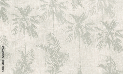 Tropical Vintage Wallpaper Mural, Neutral Palm Tree Wall Background, Botanical Wall Covering, Seamless Interior Design