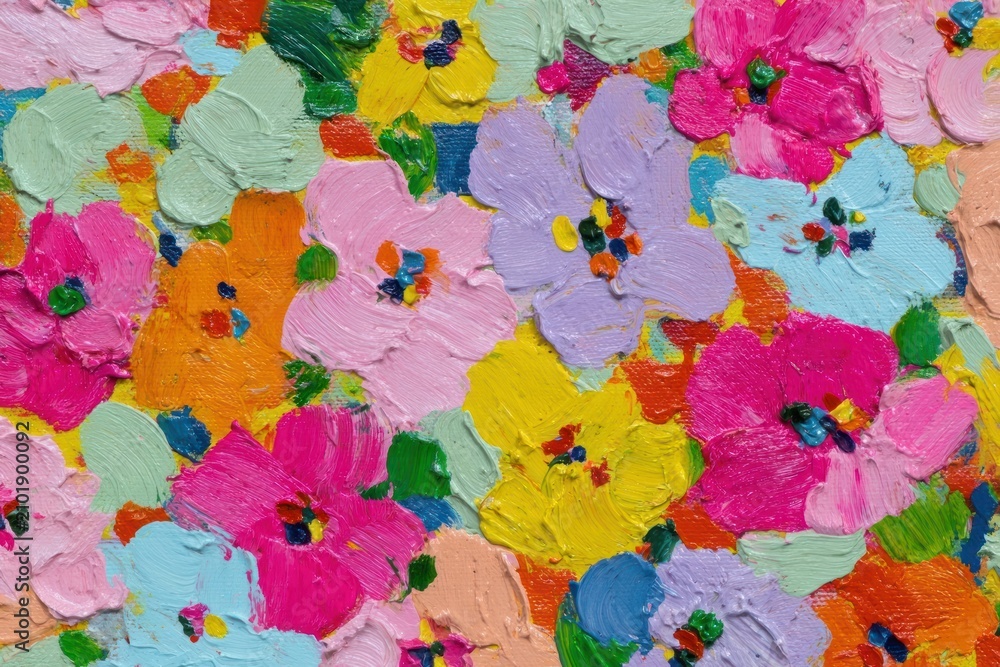 Obraz premium Vibrant floral abstract painting with colorful blooms.