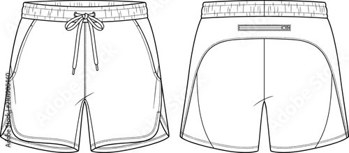 Tableau sur toile Fashion technical sketch of men sports shorts vector illustration showing front