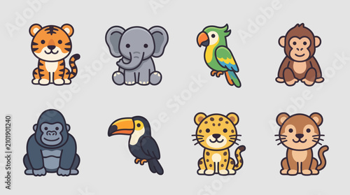 Canvas Print Cute cartoon jungle animals collection