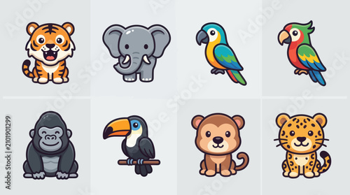 Photography Cute cartoon jungle animals collection