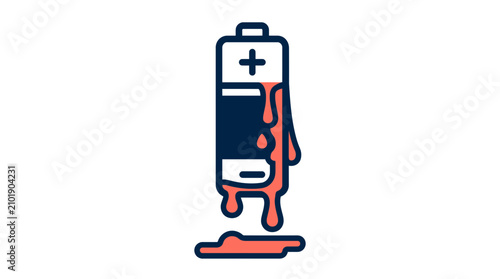 Photography Draining Battery Icon with Leaking Fluid, Energy Depletion Concept