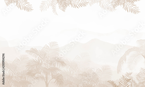 Tropical Vintage Wallpaper Mural, Neutral Palm Tree Wall Background, Botanical Wall Covering, Seamless Interior Design