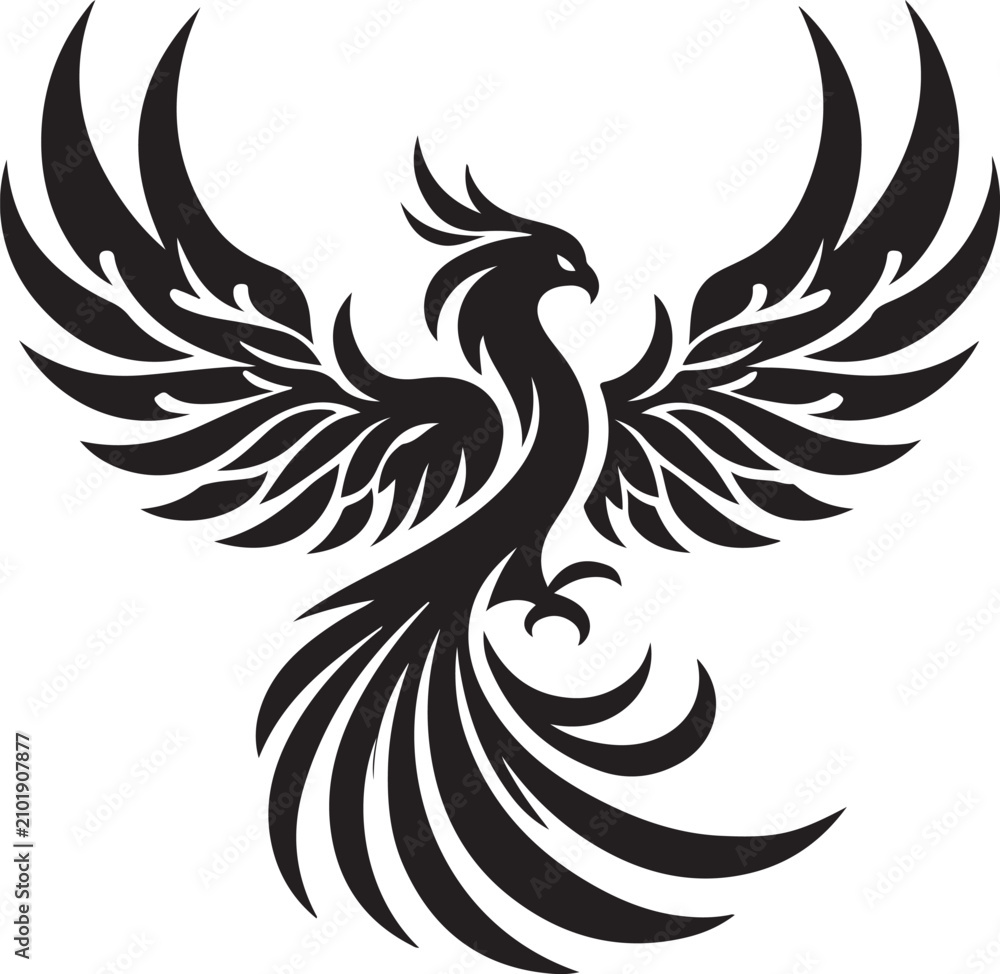 Fototapeta premium Phoenix bird symbol rising with outstretched wings against a white background vector illustration