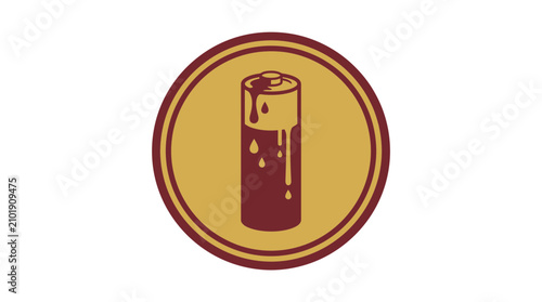 Schilderij op canvas Drained Battery Icon with Dripping Liquid, Energy Depletion Concept