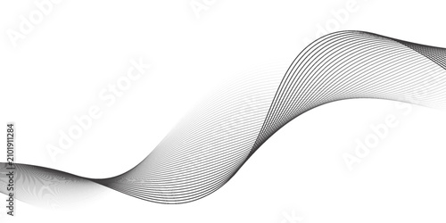 Abstract wave element for design. Digital frequency track equalizer. Stylized line art background. Vector illustration. Wave with lines created using blend tool. Curved wavy line, smooth stripe.