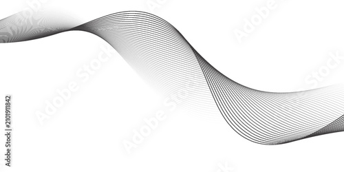 Abstract wave element for design. Digital frequency track equalizer. Stylized line art background. Vector illustration. Wave with lines created using blend tool. Curved wavy line, smooth stripe.