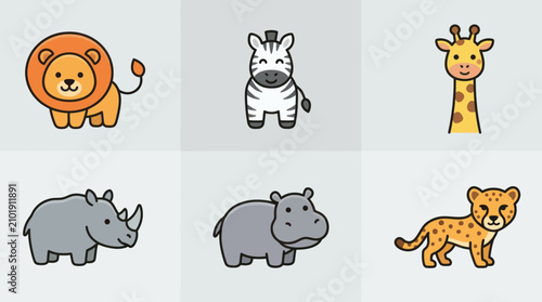 Photography Cute cartoon safari animal collection