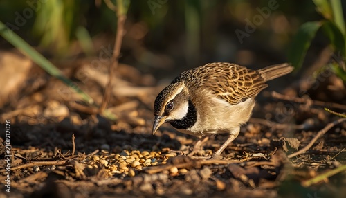 Small Buttonguail (female) are eating food on the ground.
