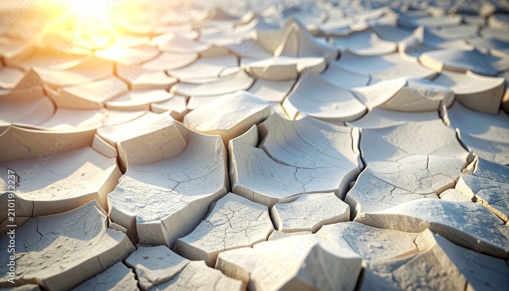 Fototapeta premium Dried cracked clay texture with natural patterns. Minimalist white earth surface for luxury design backgrounds.