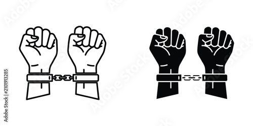 Quadro su tela Hands in handcuffs icon set representing arrest, imprisonment, and justice conce