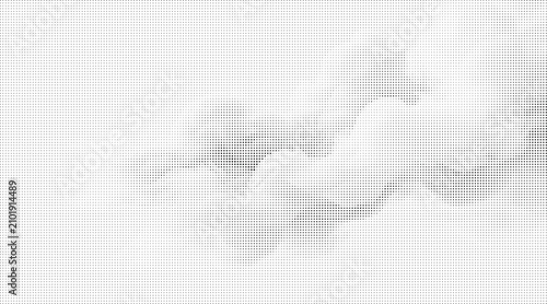 Minimalist digital halftone pattern background featuring soft gradient flowing waves of dark dots on light gray mesh texture.