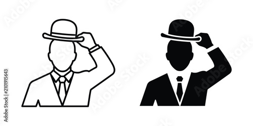 Schilderij op canvas Gentleman in a bowler hat tipping his hat as a sign of respect or greeting icon