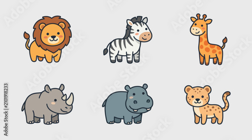 Canvas Print Cute cartoon safari animals collection